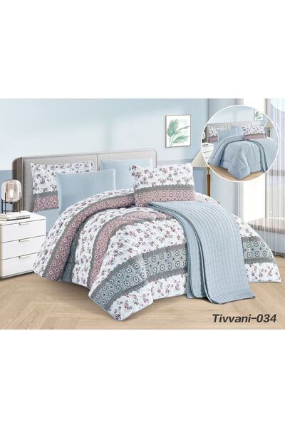 Asia Nefren Summer Patterned 7 Piece Comforter Set |   Inflatable Duvet + Com...
