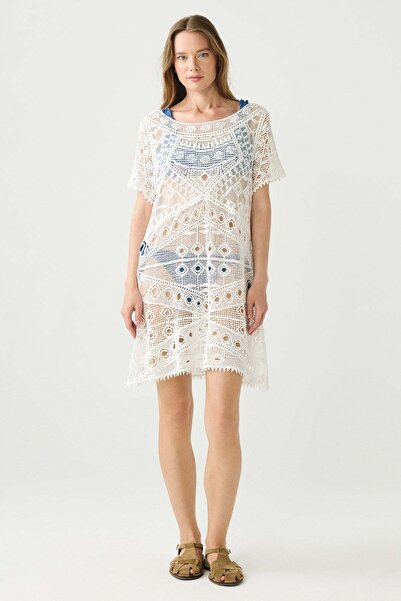 C&City Ethnic Patterned Knitwear Beach Dress White