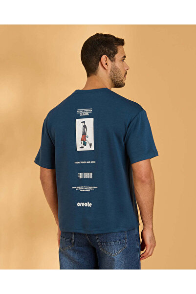 REDTAG Men Teal Graphic Print T Shirt