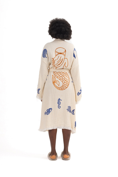 Befera Design Muslin Kimono 100% Cotton Piece Mermaid Printed Patterned Bathr...