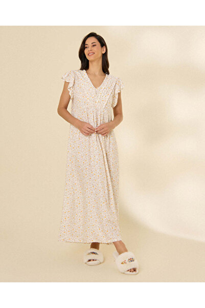 REDTAG Women Ivory Floral Print V Neck Nightgown