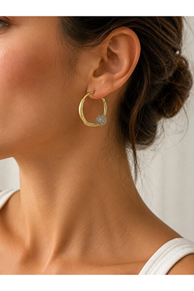 ANKA JEWELLRY Women's Steel Gold Hoop Earrings with Stone Detail
