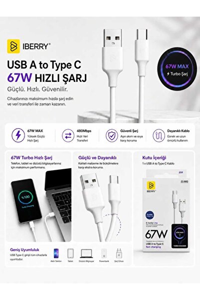 USB TO TYPE C 67 W ŞARJ KABLOSU