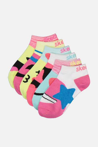 SKECHERS Kids Girl 6 Pairs Brand Logo Low Cut Socks, Multicolor