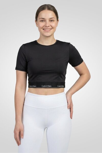 Calvin Klein Women Slim Fit Short Sleeve Training Crop T-Shirt, Dark Grey