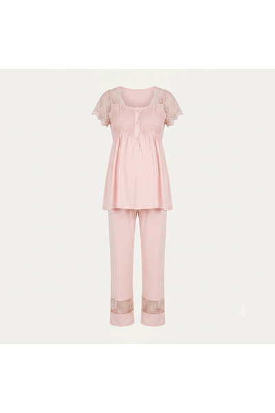 Generic طقم بيجامة للحوامل والمرضعات من 3 قطع مع روب - ملابس نوم تركية بأكمام...