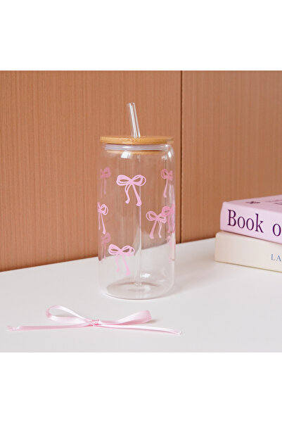 Choice3 301-400ml 1Pc 1/2/4/6Pcs Glass Cups with Bowknot Print, with Lid and ...