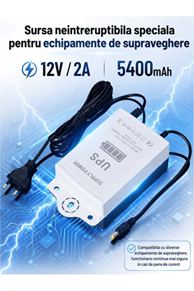 Excitat Mini UPS, Excitat®, 12V, 2A, 5400 mAh, Adaptor de alimentare pentru c...