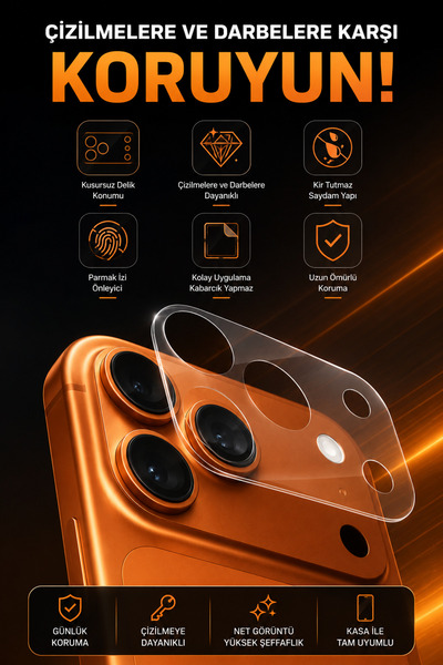 Powerfox iPhone 17 Pro Max Compatible Camera Lens Frame Protector Transparent Full Coverage Anti-Scratch Camera Protection Film