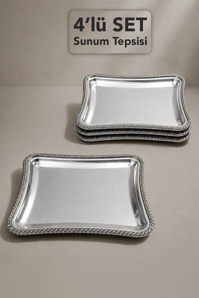 Meleni Home Set de 4 tăvi cu model Basak - Tavă de prezentare pentru cafea și...