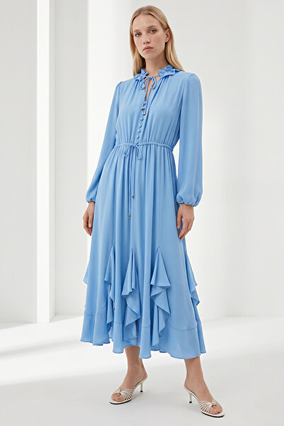 Exquise Long Sleeve Tie-Waist Skirted Regular Midi Dress