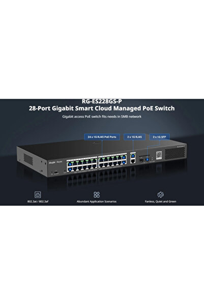 RUIJIE Reyee Rg-Es228Gs-P 28Ports, 24 Poe Ports 370W, 2 Gigabit Uplink Ports,...