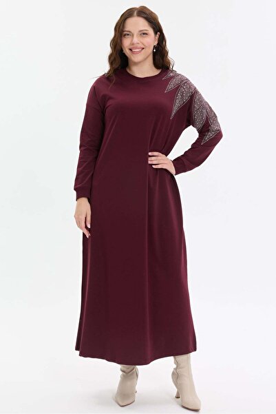 KADO OUTLET Stone Detailed Comfortable Fit Long Women's Dress
