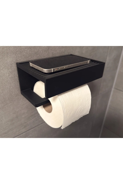 Print Zone Toilet Paper Holder with Shelf - Modern Bathroom Organizer (Adhesi...