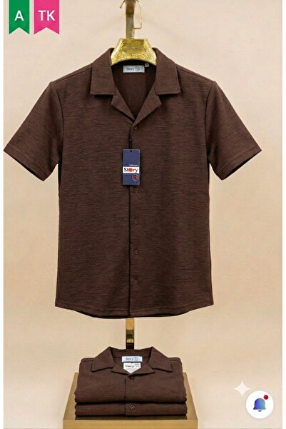 ATKGİYİM Short Sleeved Men's Shirt Breathable Fabric Grey Mint Green Brown Le...