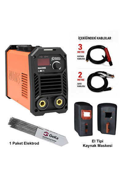 NURİŞ MA200E İnverter Kaynak Makinesi + Kaynak Maskesi + 100Lü Elektrod