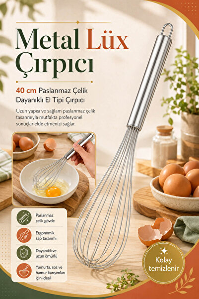 Anadolu Saray Metal Lüx Çırpıcı 40 cm Paslanmaz Çelik Ergonomik Saplı El Tipi...