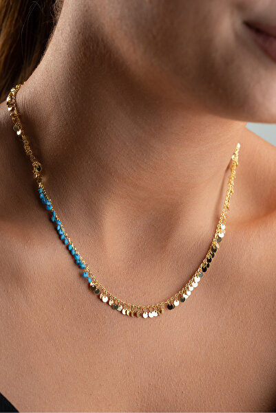 Silvano Jewelry 925 Ayar Gümüş Turkuaz Taşlı Pullu Kolye