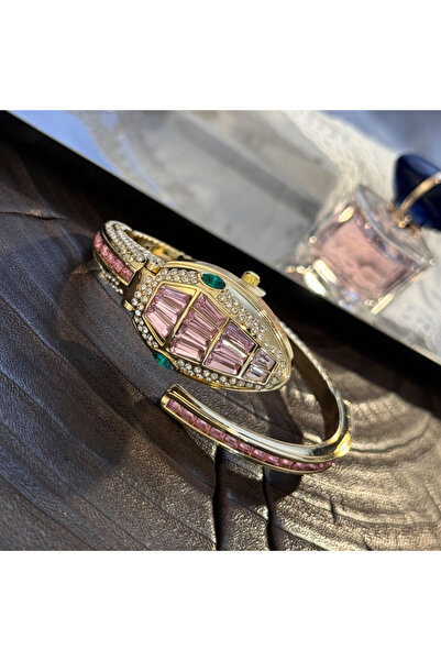 Choice Pink LuxuryDiamondEmbedded Fashionable Snake-Shape Bracelet Watch for ...