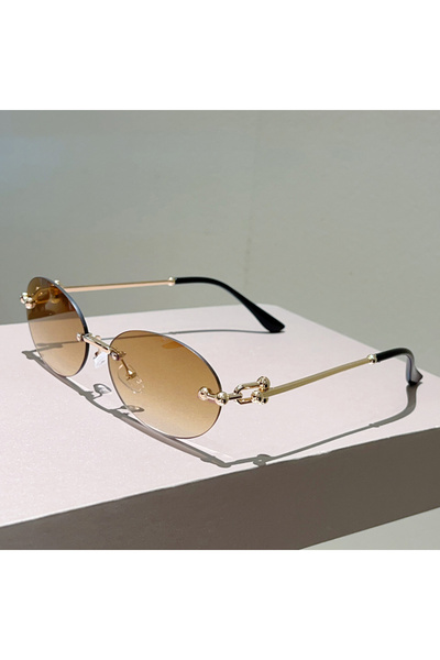 Choice without case golden-gradient tea KAMMPT Rimless Oval Sunglasses Women ...