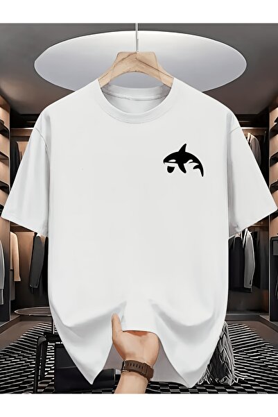 NOURAM Men's Orca Print T-Shirt - Summer Short Sleeve Round Neck Shirt with M...