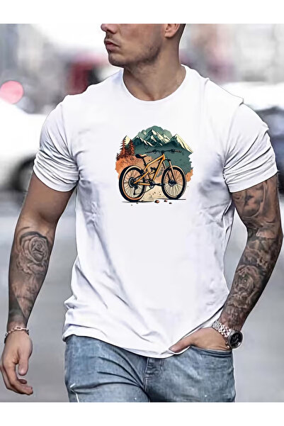 NOURAM Men'S Bike Print T-Shirt - Breathable Short-Sleeve Round Neck Casual T...