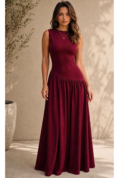 Rora Women's Asymmetrical Waist Stitched Long Stylish Dress