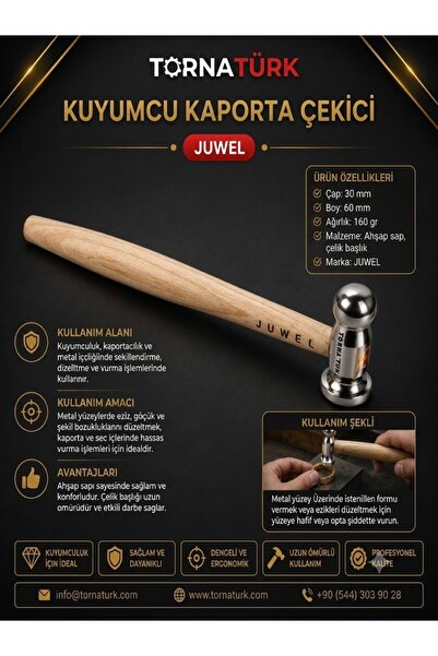 Torna Türk kuyumcu kaporta çekici -bir ucu küre - bir ucu düz - 160 gram Kuyu...
