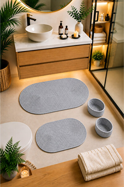 SANRUGS Home & Living Jute Braided and Washable 4-Piece Bathroom Mat and Bask...