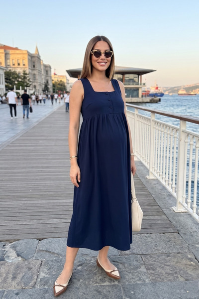 Miss Dünya Lissa Square Neck Buttoned Zero-Sleeve Maternity and Postpartum Wo...