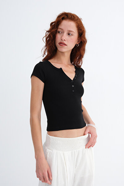 Addax Buttoned Basic T-Shirt P0456