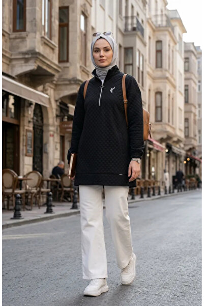 sefamerve High Collar Quilted Sweatshirt 71227-01 Black