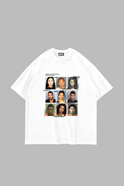 Sekizbiraltı White Mugshot Printed Oversize Unisex T-Shirt