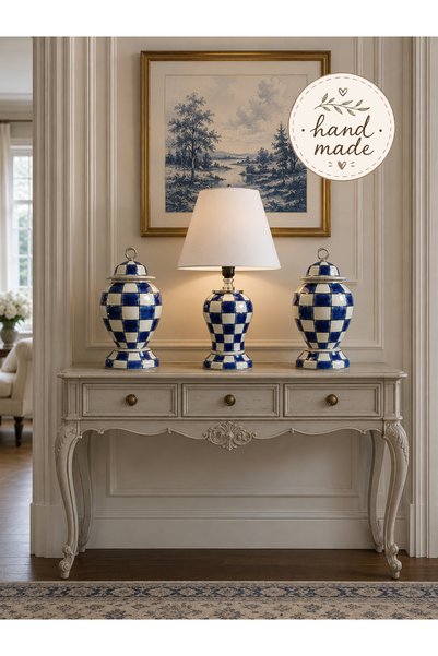 daiza home Dekoratif Hand Made El İşi Salon Seti Sultan Küp Abajur Şah Damalı...