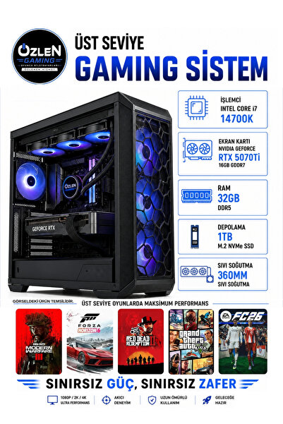 ÖZLEN XXL4 İ7 14700K RTX 5070Tİ 16GB 32GB DDR5 RAM 1TB M.2 SSD Üst Seviye Oyu...