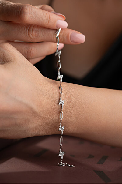 Silvano Jewelry 925 Ayar Gümüş Zirkon Taşlı Şimşek Model Bileklik