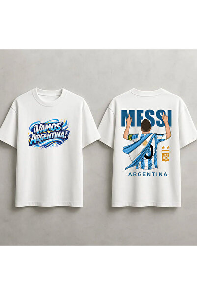 STİL-X Tricou supradimensionat unisex, 100% bumbac, cu imprimeu Lionel Messi,...