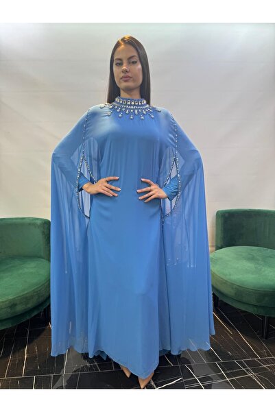 White Corner 2957 Chiffon Neckline Edge Special Stone Embellished Dress