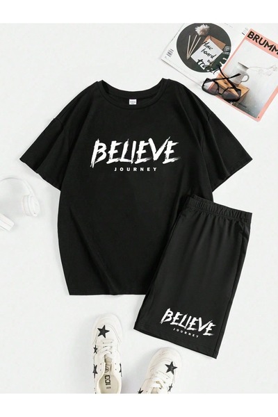 ZEMLİYA Sara Unisex Oversize Shorts Set Short Sleeve T-Shirt Comfortable Fit ...