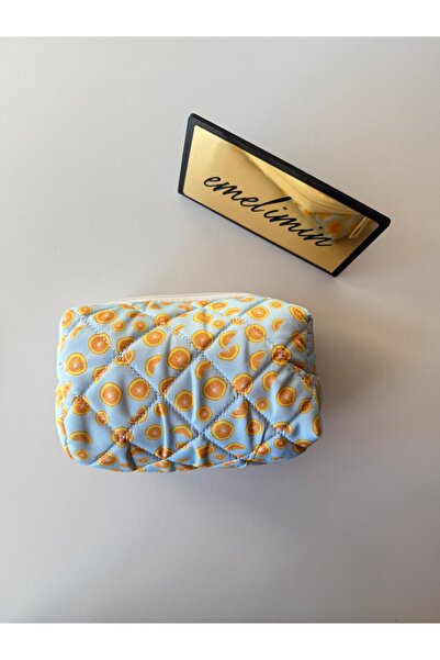emelimin Women's Orange Orange Patterned Quilted Makeup Bag Travel Cosmetic O...