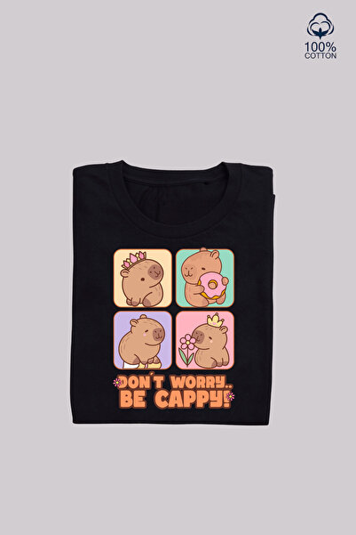 cirokids تي شيرت بناتي مطبوع عليه Don't Worry Be Capy، تي شيرت قطني بأكمام قص...