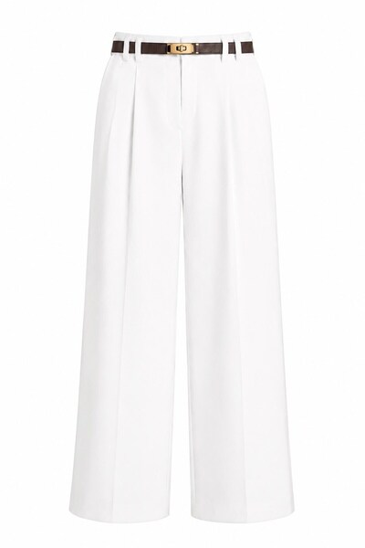 elif teke Adjustable Belted Palazzo Trousers White