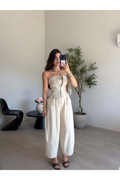 Bade Butik Cream pear pants with elastic waist