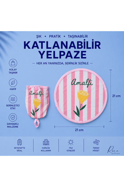 RoseCo00 Katlanabilir Kolay Taşınabilir Çıtçıtlı Yuvarlak Anahtarlık Yelpaze ...