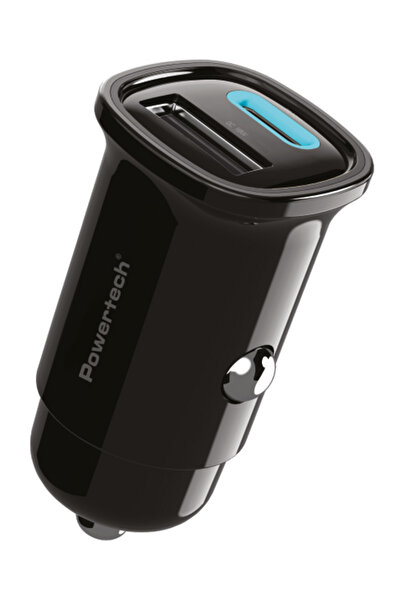 POWERTECH φορτιστής αυτοκινήτου PT-1538, USB & USB-C, 30W, μαύρος