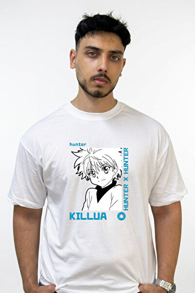 Anetos Killua Hunter X Hunter Design Printed Oversize White T-Shirt