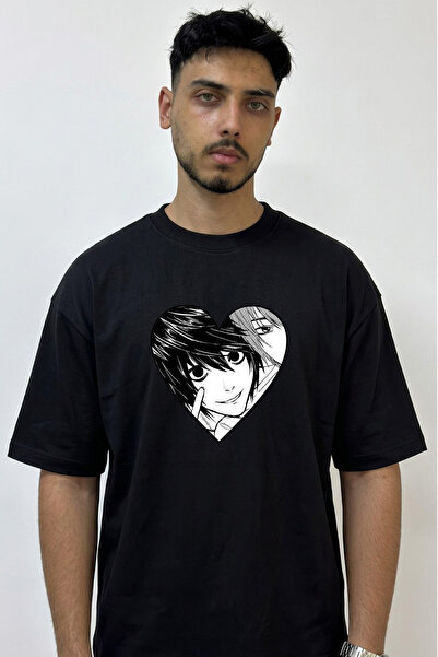 Anetos L Lawliet_3 Design Printed Oversize Black T-Shirt