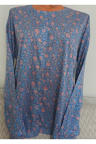 Anne Er Clothing Paper Print Combed Cotton Blouse Long-Sleeve Front Button Mu...
