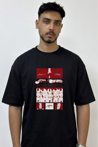 Anetos Jennie Ruby Design Printed Oversize Black T-Shirt