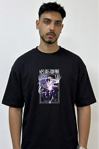Anetos Jujutsu Kaisen_2 Design Printed Oversize Black T-Shirt